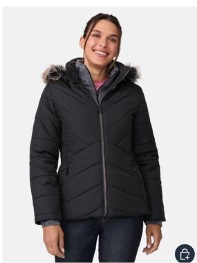 Free Country Black Quilted Puffer Jacket with Faux Fur Hood
